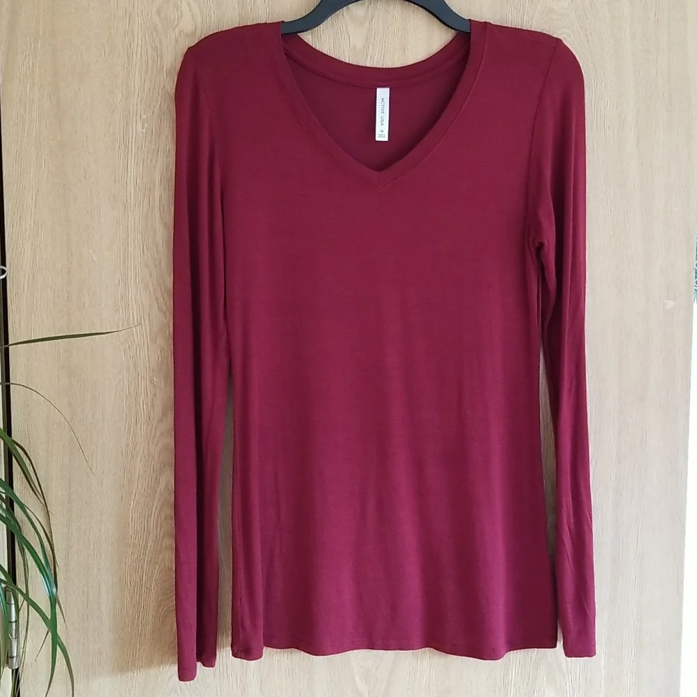 Red Soft Longline Tunic Top V Neck Cozy Long Sleeve Shirt Minimalist Y2K 🇺🇦
